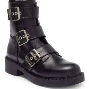 STEVE MADDEN Arlette Triple Buckle Boot In Black Leather l Size 9 l NWOB